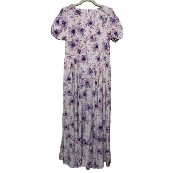 Long Modest Purple Pink‎ Floral Spring Summer Midi Dress Women’s Size Medium - Picture 1 of 4